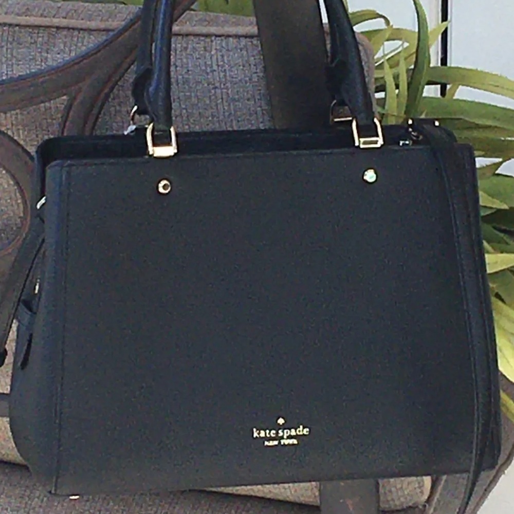 KATE SPADE LEILA MEDIUM TRIPLE COMPARTMENT SATCHEL SHOULDER BAG BLACK LEATHER - Picture 7 of 14